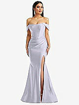 Alt View 1 Thumbnail - Silver Dove Off-the-Shoulder Corset Stretch Satin Mermaid Dress with Slight Train