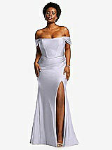 Front View Thumbnail - Silver Dove Off-the-Shoulder Corset Stretch Satin Mermaid Dress with Slight Train