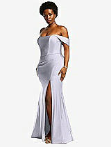 Side View Thumbnail - Silver Dove Off-the-Shoulder Corset Stretch Satin Mermaid Dress with Slight Train