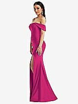 Alt View 2 Thumbnail - Think Pink Off-the-Shoulder Corset Stretch Satin Mermaid Dress with Slight Train