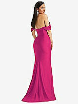 Alt View 3 Thumbnail - Think Pink Off-the-Shoulder Corset Stretch Satin Mermaid Dress with Slight Train