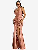 Front View Thumbnail - Copper Penny Deep V-Neck Stretch Satin Mermaid Dress with Slight Train