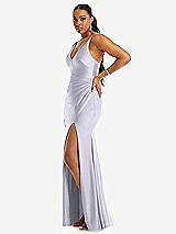 Side View Thumbnail - Silver Dove Deep V-Neck Stretch Satin Mermaid Dress with Slight Train