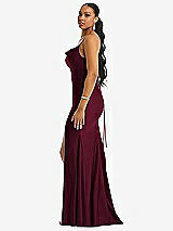 Side View Thumbnail - Cabernet Cowl-Neck Open Tie-Back Stretch Satin Mermaid Dress with Slight Train