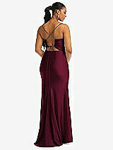 Rear View Thumbnail - Cabernet Cowl-Neck Open Tie-Back Stretch Satin Mermaid Dress with Slight Train