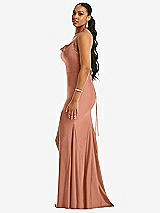 Side View Thumbnail - Copper Penny Cowl-Neck Open Tie-Back Stretch Satin Mermaid Dress with Slight Train