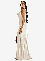 Side View Thumbnail - Oat Cowl-Neck Open Tie-Back Stretch Satin Mermaid Dress with Slight Train