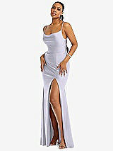 Alt View 1 Thumbnail - Silver Dove Cowl-Neck Open Tie-Back Stretch Satin Mermaid Dress with Slight Train