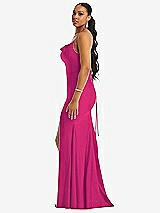 Side View Thumbnail - Think Pink Cowl-Neck Open Tie-Back Stretch Satin Mermaid Dress with Slight Train