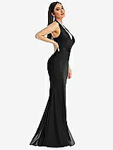 Side View Thumbnail - Black Plunge Neckline Cutout Low Back Stretch Satin Mermaid Dress