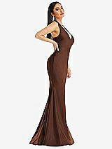 Side View Thumbnail - Cognac Plunge Neckline Cutout Low Back Stretch Satin Mermaid Dress