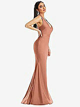 Side View Thumbnail - Copper Penny Plunge Neckline Cutout Low Back Stretch Satin Mermaid Dress