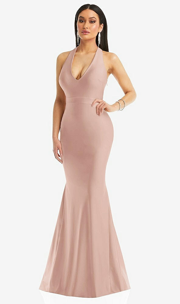 Front View - Toasted Sugar Plunge Neckline Cutout Low Back Stretch Satin Mermaid Dress