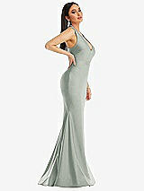 Side View Thumbnail - Willow Green Plunge Neckline Cutout Low Back Stretch Satin Mermaid Dress