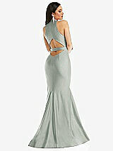 Rear View Thumbnail - Willow Green Plunge Neckline Cutout Low Back Stretch Satin Mermaid Dress