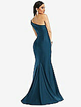 Alt View 3 Thumbnail - Atlantic Blue One-Shoulder Bias-Cuff Stretch Satin Mermaid Dress with Slight Train