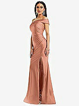 Alt View 2 Thumbnail - Copper Penny One-Shoulder Bias-Cuff Stretch Satin Mermaid Dress with Slight Train