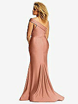 Rear View Thumbnail - Copper Penny One-Shoulder Bias-Cuff Stretch Satin Mermaid Dress with Slight Train