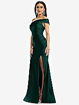 Alt View 2 Thumbnail - Evergreen One-Shoulder Bias-Cuff Stretch Satin Mermaid Dress with Slight Train
