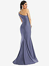 Alt View 3 Thumbnail - French Blue One-Shoulder Bias-Cuff Stretch Satin Mermaid Dress with Slight Train
