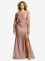 Front View Thumbnail - Neu Nude One-Shoulder Bias-Cuff Stretch Satin Mermaid Dress with Slight Train