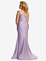 Rear View Thumbnail - Pale Purple One-Shoulder Bias-Cuff Stretch Satin Mermaid Dress with Slight Train