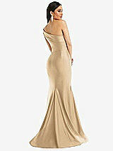 Alt View 3 Thumbnail - Soft Gold One-Shoulder Bias-Cuff Stretch Satin Mermaid Dress with Slight Train
