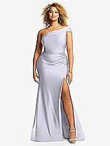 Front View Thumbnail - Silver Dove One-Shoulder Bias-Cuff Stretch Satin Mermaid Dress with Slight Train