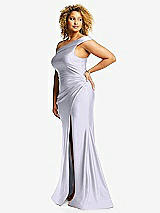 Side View Thumbnail - Silver Dove One-Shoulder Bias-Cuff Stretch Satin Mermaid Dress with Slight Train