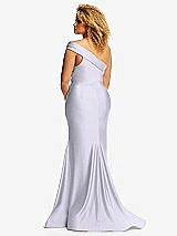 Rear View Thumbnail - Silver Dove One-Shoulder Bias-Cuff Stretch Satin Mermaid Dress with Slight Train