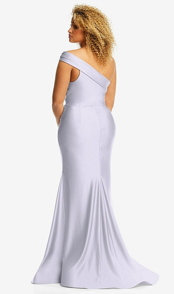 Back View - Silver Dove One-Shoulder Bias-Cuff Stretch Satin Mermaid Dress with Slight Train