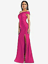 Alt View 2 Thumbnail - Think Pink One-Shoulder Bias-Cuff Stretch Satin Mermaid Dress with Slight Train