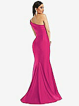 Alt View 3 Thumbnail - Think Pink One-Shoulder Bias-Cuff Stretch Satin Mermaid Dress with Slight Train