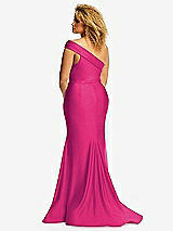 Rear View Thumbnail - Think Pink One-Shoulder Bias-Cuff Stretch Satin Mermaid Dress with Slight Train
