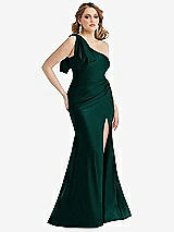 Alt View 1 Thumbnail - Evergreen Cascading Bow One-Shoulder Stretch Satin Mermaid Dress with Slight Train
