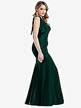 Side View Thumbnail - Evergreen Cascading Bow One-Shoulder Stretch Satin Mermaid Dress with Slight Train