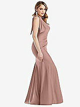 Side View Thumbnail - Neu Nude Cascading Bow One-Shoulder Stretch Satin Mermaid Dress with Slight Train
