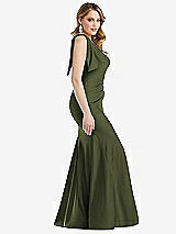 Side View Thumbnail - Olive Green Cascading Bow One-Shoulder Stretch Satin Mermaid Dress with Slight Train