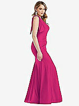 Side View Thumbnail - Think Pink Cascading Bow One-Shoulder Stretch Satin Mermaid Dress with Slight Train