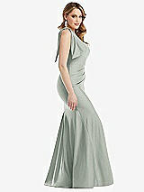 Side View Thumbnail - Willow Green Cascading Bow One-Shoulder Stretch Satin Mermaid Dress with Slight Train