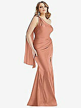 Front View Thumbnail - Copper Penny Scarf Neck One-Shoulder Stretch Satin Mermaid Dress with Slight Train