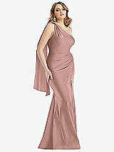 Front View Thumbnail - Neu Nude Scarf Neck One-Shoulder Stretch Satin Mermaid Dress with Slight Train