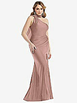 Side View Thumbnail - Neu Nude Scarf Neck One-Shoulder Stretch Satin Mermaid Dress with Slight Train