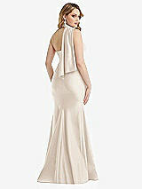 Rear View Thumbnail - Oat Scarf Neck One-Shoulder Stretch Satin Mermaid Dress with Slight Train