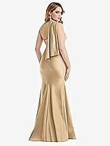 Rear View Thumbnail - Soft Gold Scarf Neck One-Shoulder Stretch Satin Mermaid Dress with Slight Train