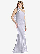 Side View Thumbnail - Silver Dove Scarf Neck One-Shoulder Stretch Satin Mermaid Dress with Slight Train