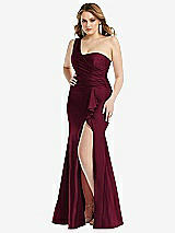 Front View Thumbnail - Cabernet One-Shoulder Bustier Stretch Satin Mermaid Dress with Cascade Ruffle