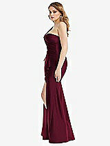 Side View Thumbnail - Cabernet One-Shoulder Bustier Stretch Satin Mermaid Dress with Cascade Ruffle