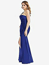 Side View Thumbnail - Cobalt Blue One-Shoulder Bustier Stretch Satin Mermaid Dress with Cascade Ruffle
