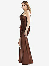 Side View Thumbnail - Cognac One-Shoulder Bustier Stretch Satin Mermaid Dress with Cascade Ruffle